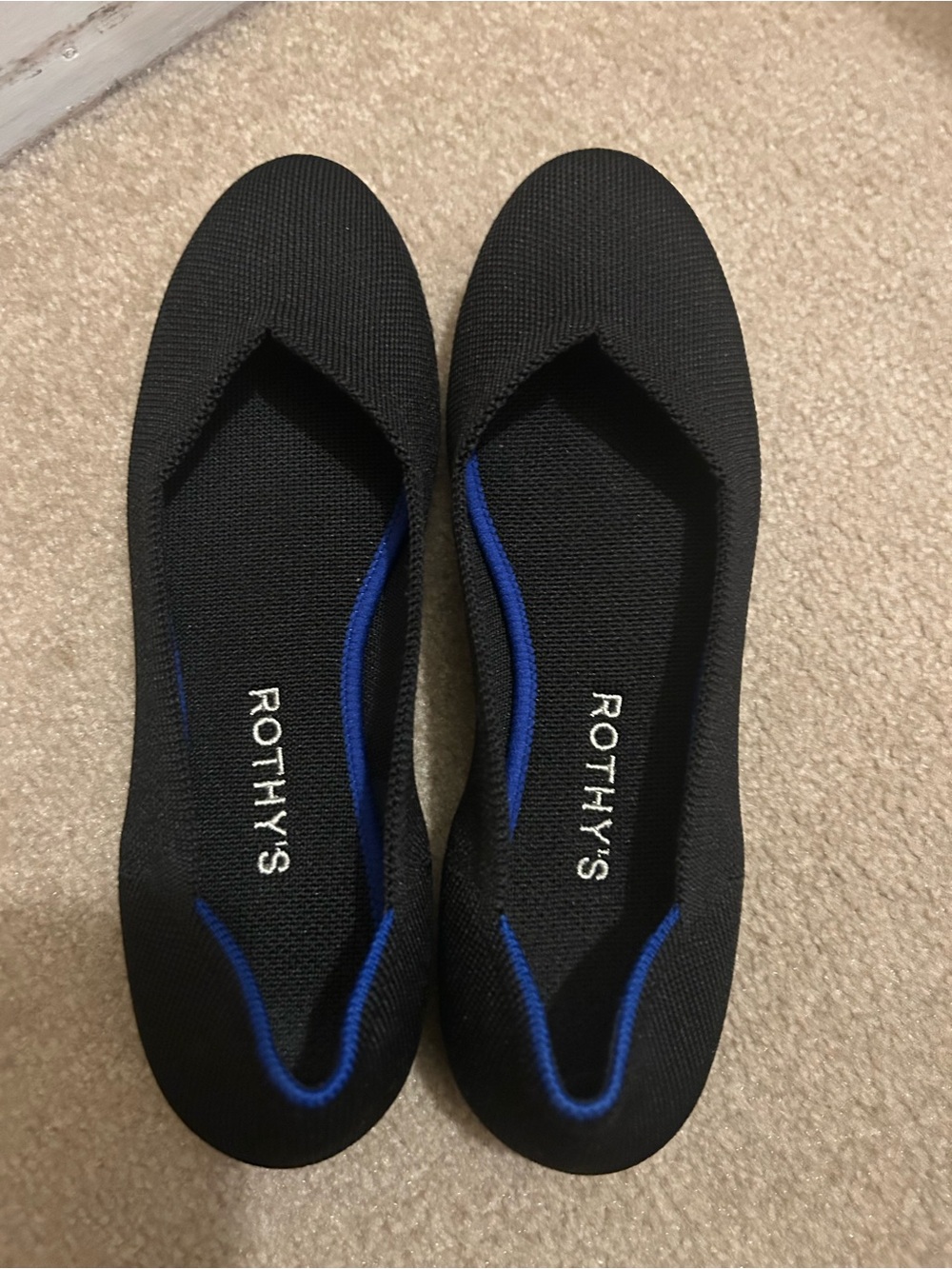 Rothy's Black Flats with Blue Trim